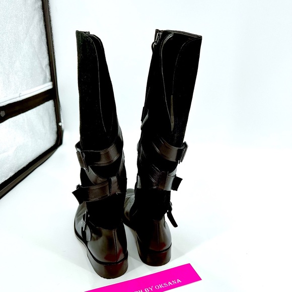 G.I.L.I Leather Tall Shaft Boots - Rivine , Black, Size 7 Black Leather/Suede - Picture 9 of 16
